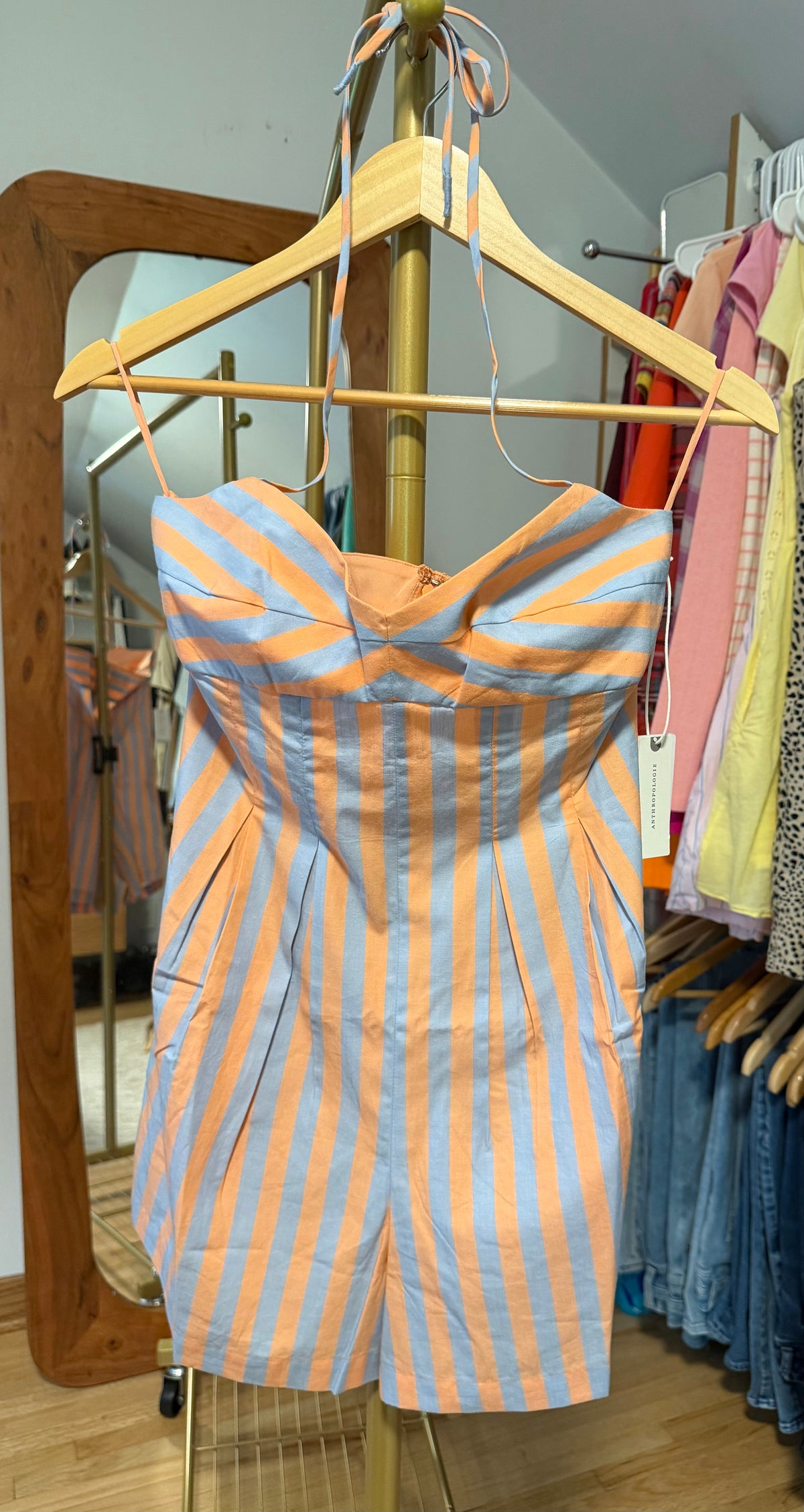 Saylor Arella Halter Romper | Blue Peach Stripe | Size Medium | New with Tags (originally $242)