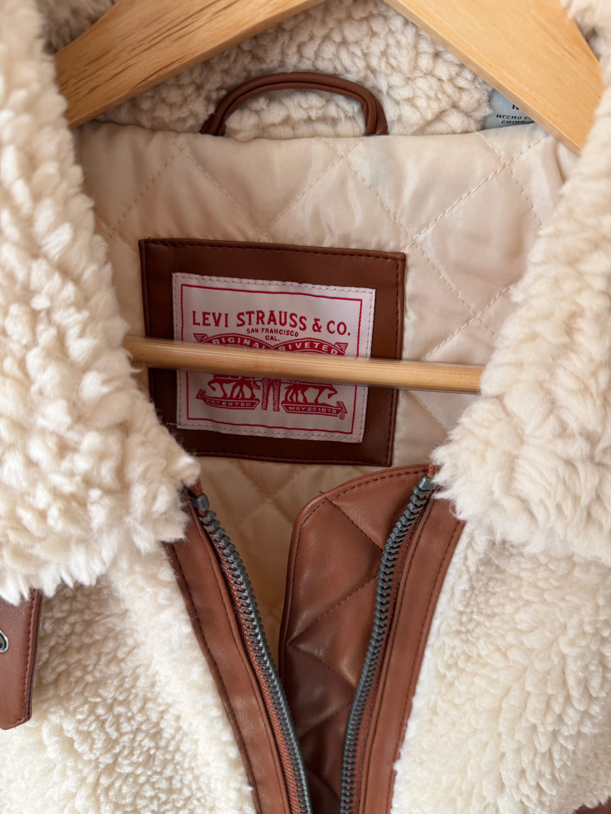 Levi's Sherpa Moto Jacket – Cream & Brown | Faux Leather Trim | Size Medium | New with Tags (originally $250)