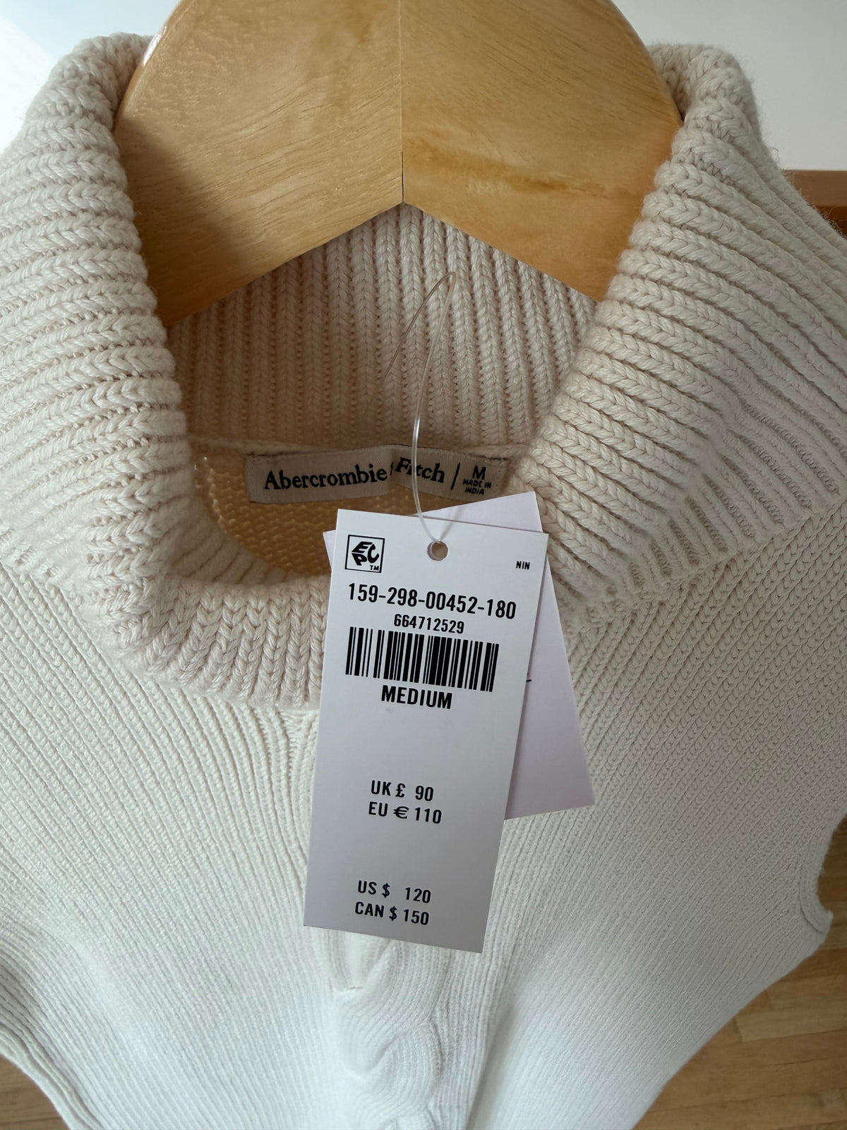 Abercrombie & Fitch Ivory Sleeveless Cable Knit Turtleneck Sweater Dress – Size Medium | New with Tags (originally $120)