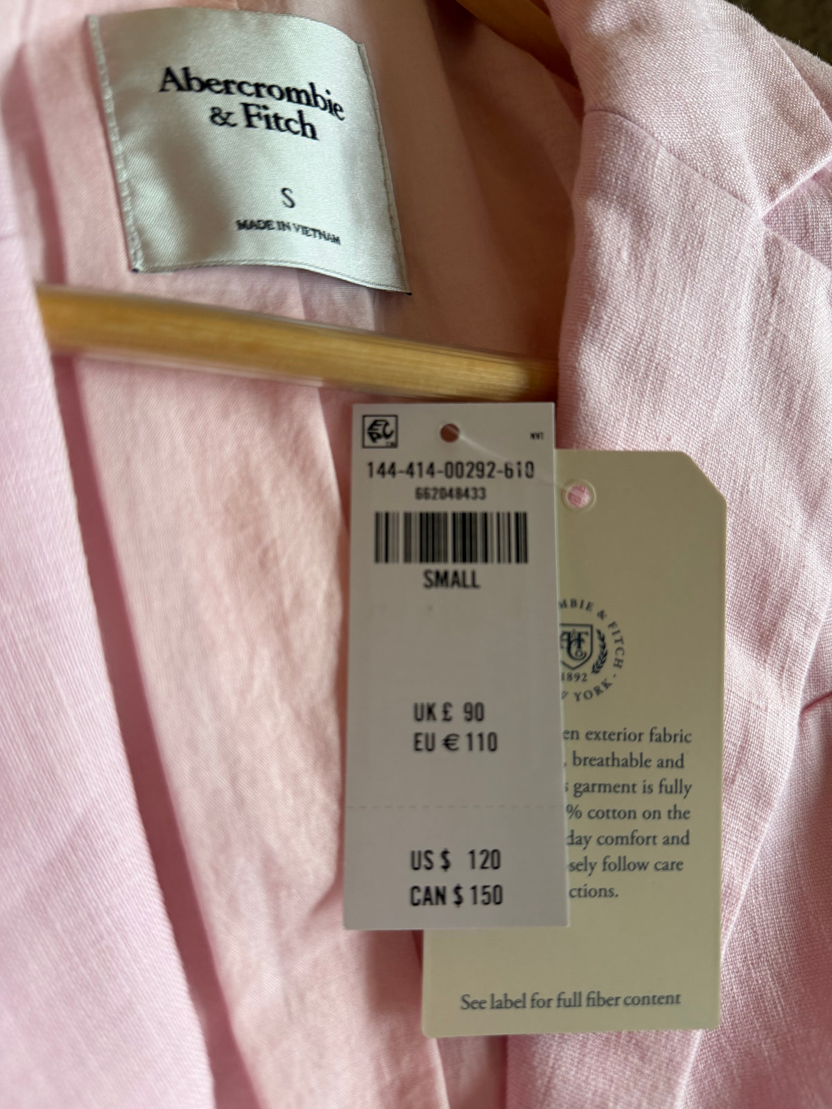 Abercrombie & Fitch 100% Linen Pink Short Sleeve Blazer Size S (originally $120)