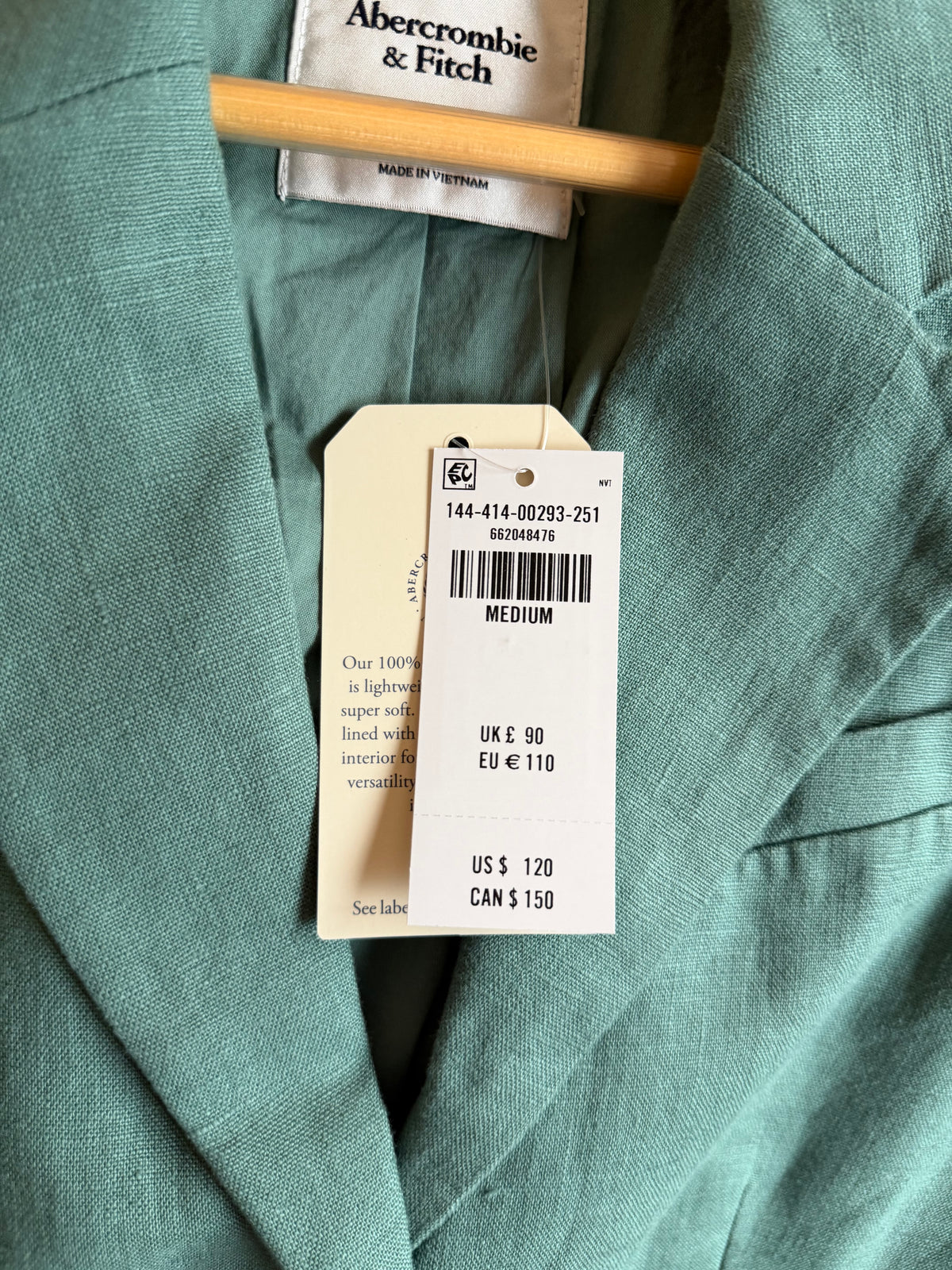 Abercrombie & Fitch 100% Linen Sage Green Short Sleeve Blazer Size M (originally $120)
