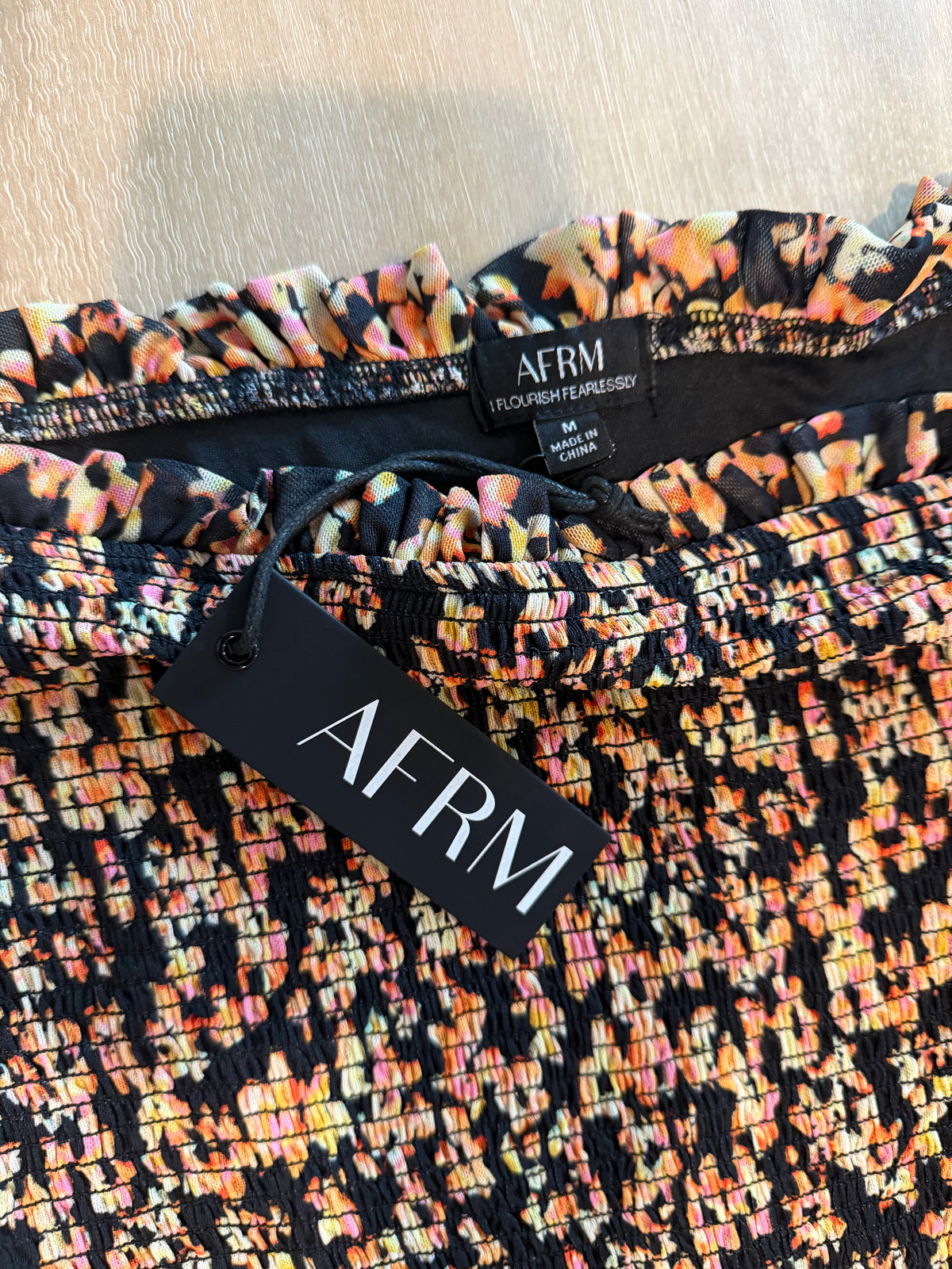 AFRM Peck Bright Blossom Mesh Off-the-Shoulder Mini Dress | Size Medium | New with Tags (originally $128)