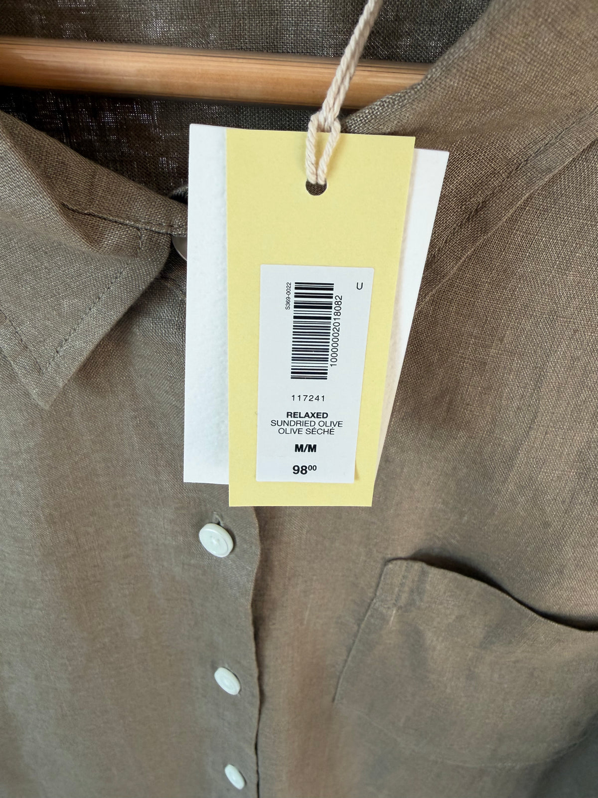 Wilfred by Aritzia Relaxed Linen Button-Up Shirt | Sundried Olive | Size Medium | New with Tags (originally $98)