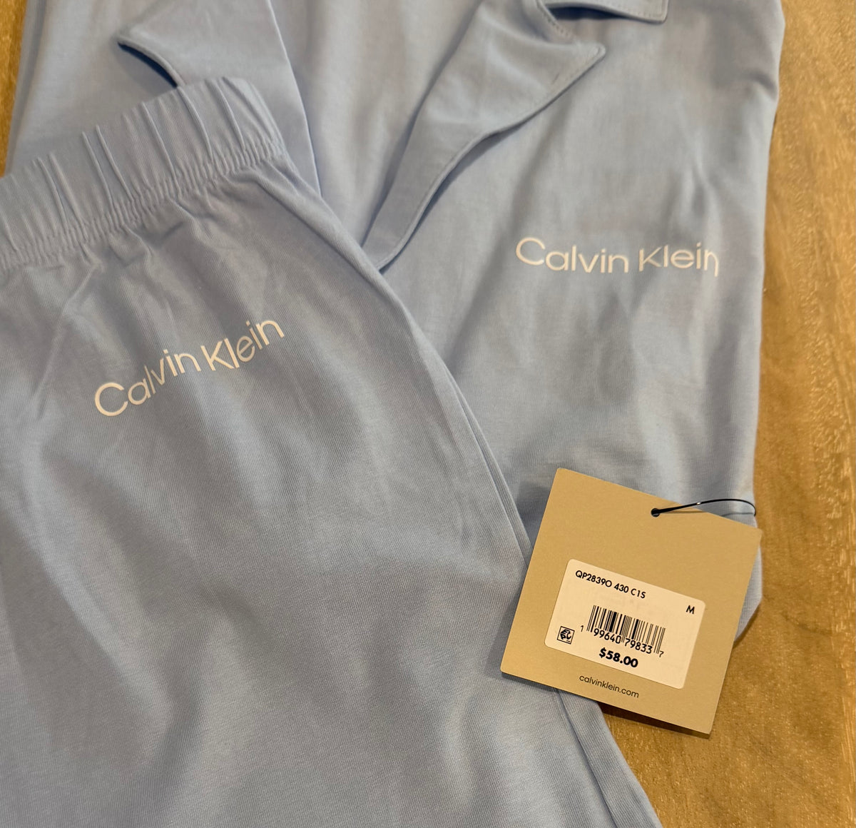 Calvin Klein Logo Button-Up Pajama Set – Light Blue | Size M | New with Tags | Originally $58