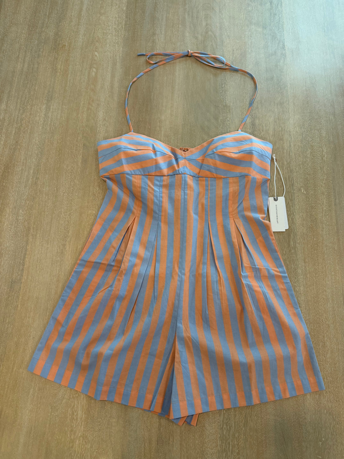 Saylor Arella Halter Romper | Blue Peach Stripe | Size Medium | New with Tags (originally $242)