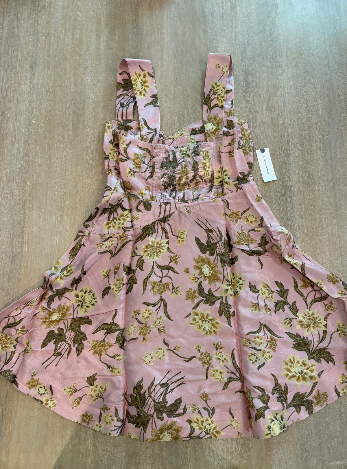 Anthropologie Pink Floral Satin Mini Dress | Size Medium | New with Tags (originally $148)