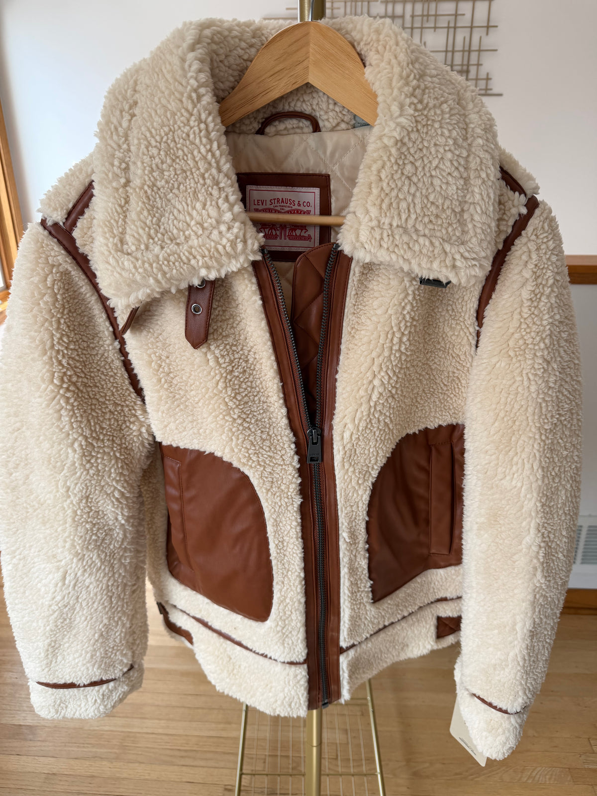 Levi's Sherpa Moto Jacket – Cream & Brown | Faux Leather Trim | Size Medium | New with Tags (originally $250)