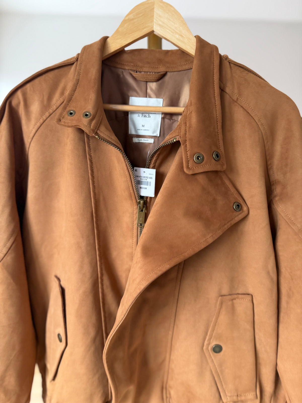 Abercrombie & Fitch Vegan Suede Moto Jacket – Cognac Brown | Size Medium | New with Tags (originally $150)