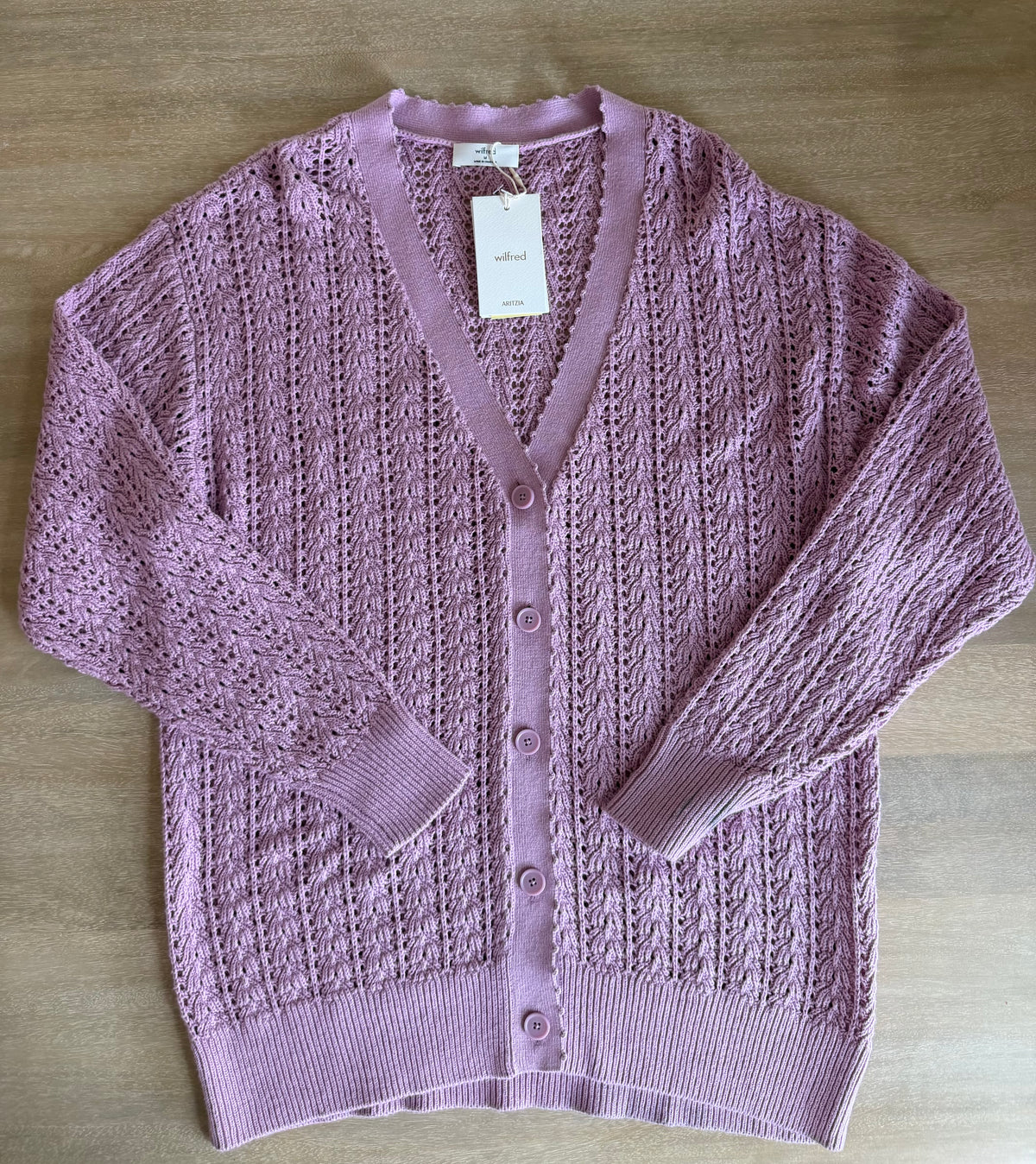 Aritzia Wilfred Reverence Pointelle Cardigan | Mauve | Size Medium | New with Tags (originally $138)