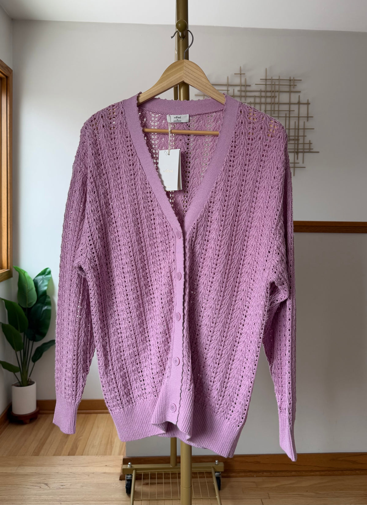 Aritzia Wilfred Reverence Pointelle Cardigan | Mauve | Size Medium | New with Tags (originally $138)