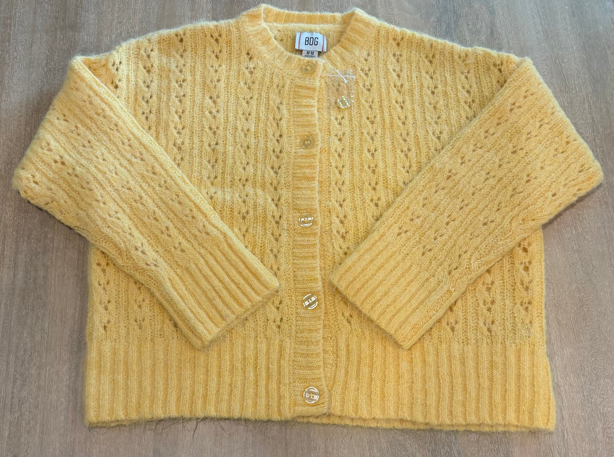 BDG Urban Outfitters Becca Brushed Pointelle Knit Oversized Cardigan | Light Yellow | Size Medium | New with Tags (originally $69)