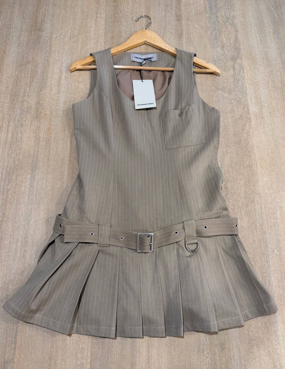 The Ragged Priest Draper Pleated Mini Dress | Tan | Size US 6 | New with Tags (originally $105)