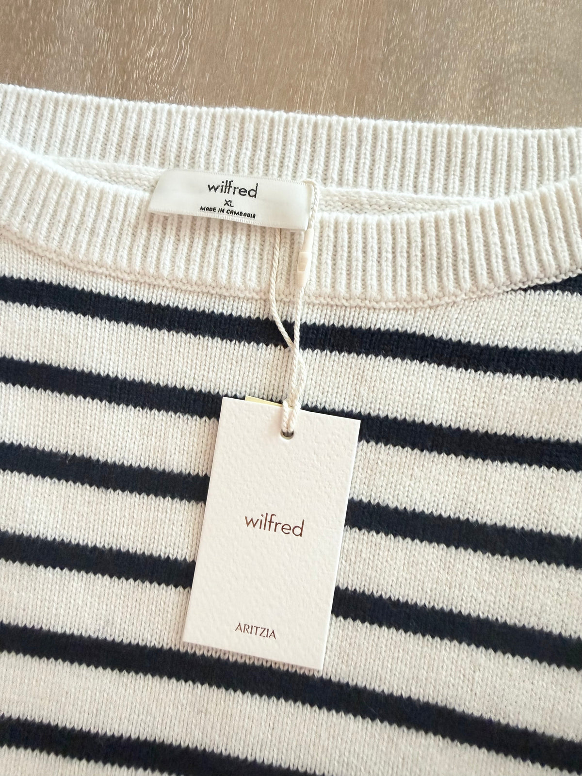 Wilfred by Aritzia Gable Striped Sweater | Light Birch & Admiral | Size XL | New with Tags (originally $110)