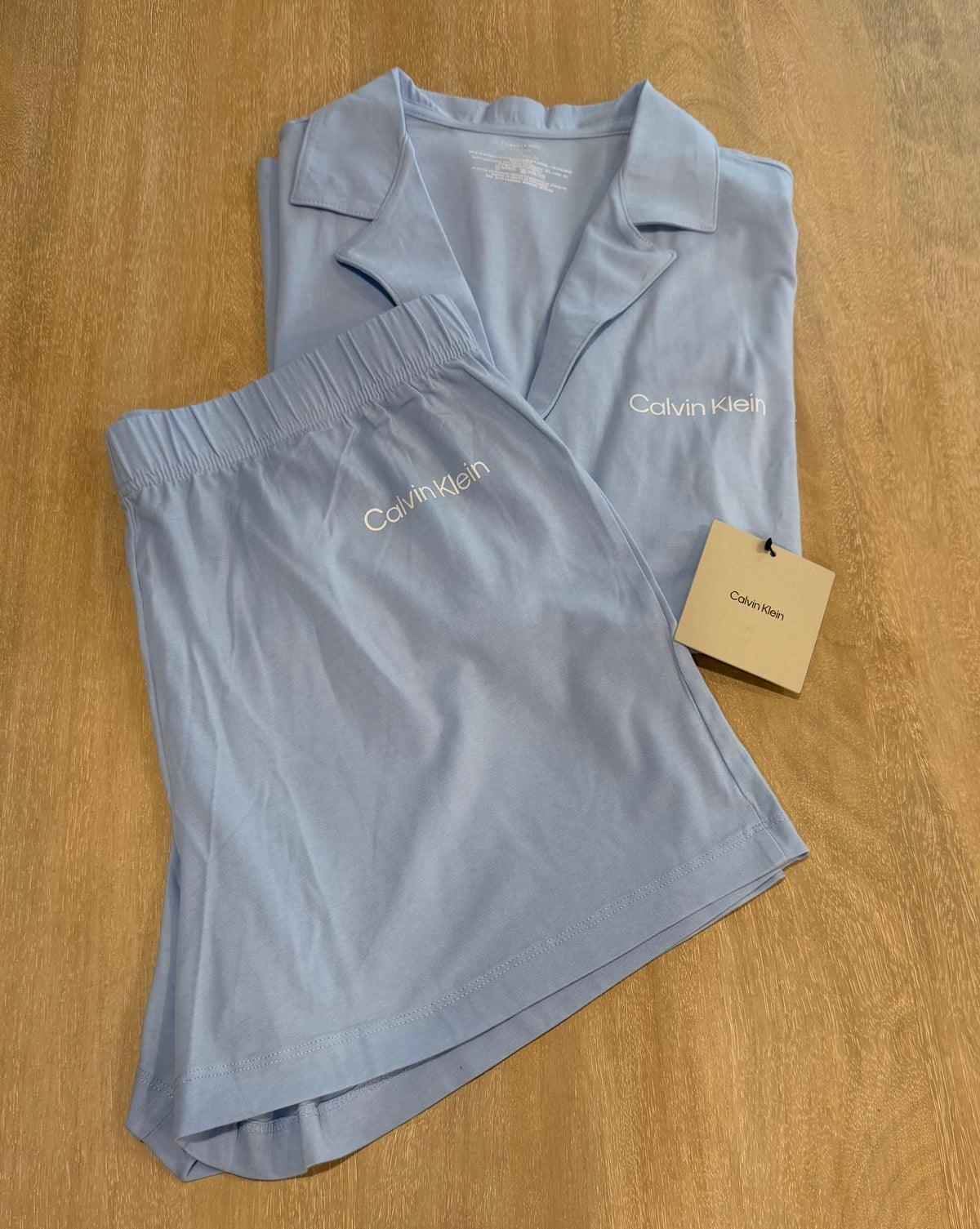 Calvin Klein Logo Button-Up Pajama Set – Light Blue | Size M | New with Tags | Originally $58